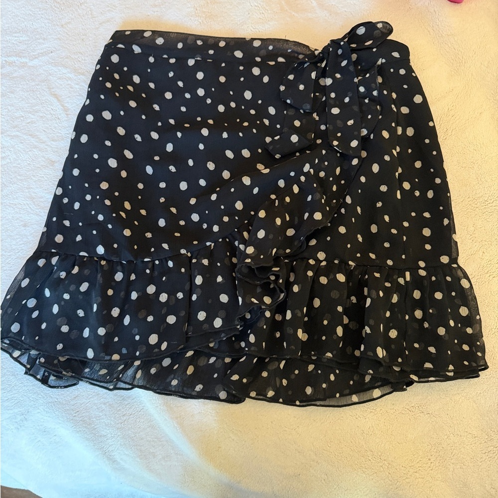 Urban Outfitters Black and White Polka Dot Asymmetrical Ruffle Skirt